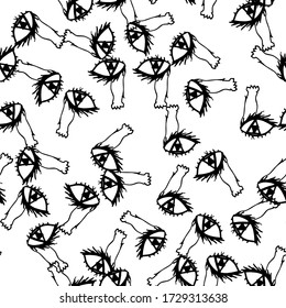 Black Line Random Cute Minimal Modern Pattern. Hipster Vector Ink Monochrome Blob Background. Scandinavian Texture Blob Pattern. White Brush