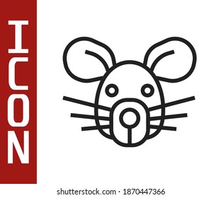 Black line Rat head icon isolated on white background. Mouse sign. Animal symbol.  Vector