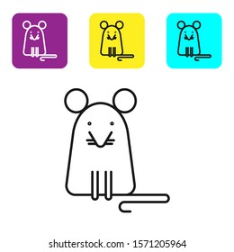 Black line Rat icon isolated on white background. Mouse sign. Set icons colorful square buttons. Vector Illustration