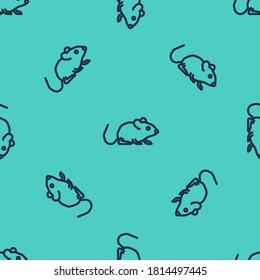 Black line Rat icon isolated seamless pattern on green background. Mouse sign. Animal symbol.  Vector