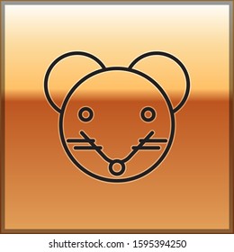Black line Rat zodiac sign icon isolated on gold background. Astrological horoscope collection.  Vector Illustration