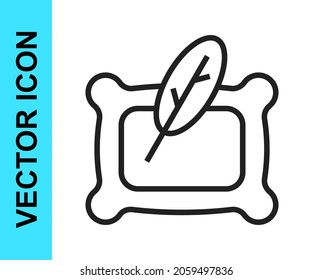 Black line Rectangular pillow icon isolated on white background. Cushion sign. Orthopedic pillow.  Vector