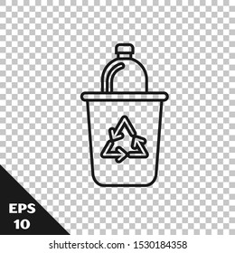 Black line Recycle bin with recycle symbol icon isolated on transparent background. Trash can icon. Garbage bin sign. Recycle basket sign.  Vector Illustration