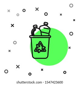 Black line Recycle bin with recycle symbol icon isolated on white background. Trash can icon. Garbage bin sign. Recycle basket sign.  Vector Illustration