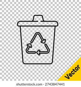 Black line Recycle bin with recycle symbol icon isolated on transparent background. Trash can icon. Garbage bin sign. Recycle basket sign.  Vector