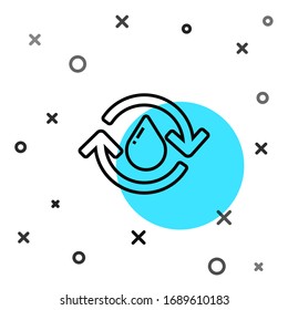 Black line Recycle clean aqua icon isolated on white background. Drop of water with sign recycling. Random dynamic shapes. Vector Illustration
