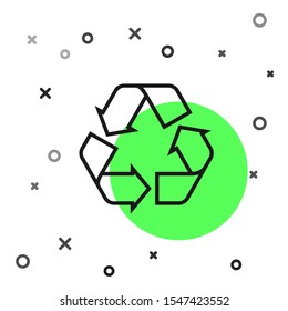 Black line Recycle symbol icon isolated on white background. Circular arrow icon. Environment recyclable go green.  Vector Illustration