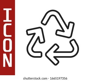 Black line Recycle symbol icon isolated on white background. Circular arrow icon. Environment recyclable go green.  Vector Illustration