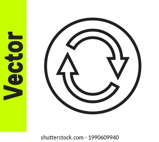 Black line Recycle symbol icon isolated on white background. Circular arrow icon. Environment recyclable go green.  Vector