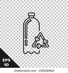 Black line Recycling plastic bottle icon isolated on transparent background.  Vector Illustration