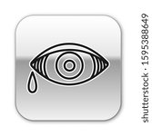 Black line Reddish eye due to viral, bacterial or allergic conjunctivitis icon isolated on white background. Silver square button. Vector Illustration