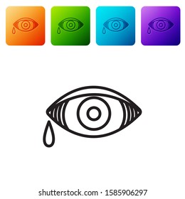Black line Reddish eye due to viral, bacterial or allergic conjunctivitis icon isolated on white background. Set icons in color square buttons. Vector Illustration