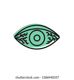 Black line Reddish eye due to viral, bacterial or allergic conjunctivitis icon isolated on white background.  Vector Illustration