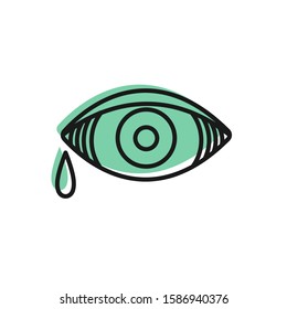 Black line Reddish eye due to viral, bacterial or allergic conjunctivitis icon isolated on white background.  Vector Illustration