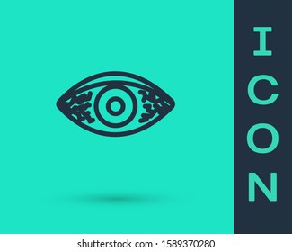 Black line Reddish eye due to viral, bacterial or allergic conjunctivitis icon isolated on green background.  Vector Illustration