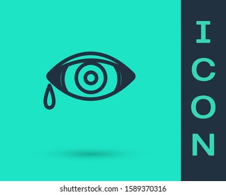 Black line Reddish eye due to viral, bacterial or allergic conjunctivitis icon isolated on green background.  Vector Illustration