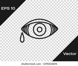 Black line Reddish eye due to viral, bacterial or allergic conjunctivitis icon isolated on transparent background.  Vector Illustration
