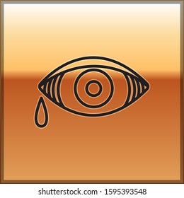 Black line Reddish eye due to viral, bacterial or allergic conjunctivitis icon isolated on gold background.  Vector Illustration