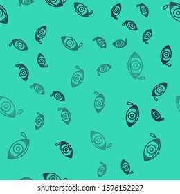 Black line Reddish eye due to viral, bacterial or allergic conjunctivitis icon isolated seamless pattern on green background.  Vector Illustration
