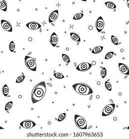 Black line Reddish eye due to viral, bacterial or allergic conjunctivitis icon isolated seamless pattern on white background.  Vector Illustration