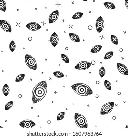 Black line Reddish eye due to viral, bacterial or allergic conjunctivitis icon isolated seamless pattern on white background.  Vector Illustration