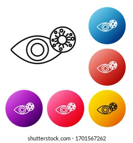 Black line Reddish eye due to virus, bacterial or allergic conjunctivitis icon isolated on white background. Set icons colorful circle buttons. Vector Illustration