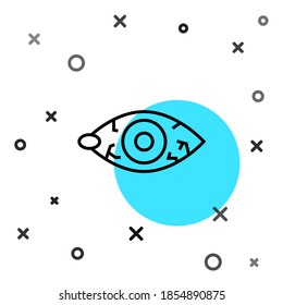 Black line Reddish eye due to viral, bacterial or allergic conjunctivitis icon isolated on white background. Random dynamic shapes. Vector