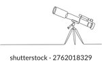 Black line of a refracting telescope in white background