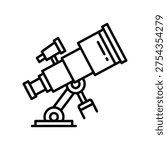 Black line refractor telescope on tripod white