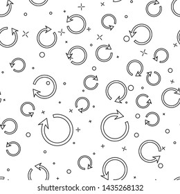 Black line Refresh icon isolated seamless pattern on white background. Reload symbol. Rotation arrow in a circle sign.  Vector Illustration