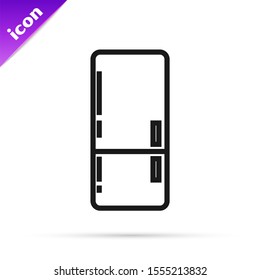 Black line Refrigerator icon isolated on white background. Fridge freezer refrigerator. Household tech and appliances.  Vector Illustration