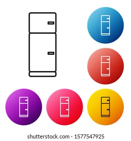 Black line Refrigerator icon isolated on white background. Fridge freezer refrigerator. Household tech and appliances. Set icons colorful circle buttons. Vector Illustration