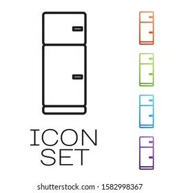 Black line Refrigerator icon isolated on white background. Fridge freezer refrigerator. Household tech and appliances. Set icons colorful. Vector Illustration