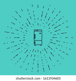 Black line Refrigerator icon isolated on green background. Fridge freezer refrigerator. Household tech and appliances. Abstract circle random dots. Vector Illustration
