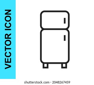 Black line Refrigerator icon isolated on white background. Fridge freezer refrigerator. Household tech and appliances.  Vector