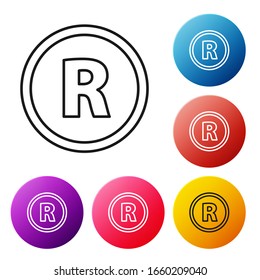 Black line Registered Trademark icon isolated on white background. Set icons colorful circle buttons. Vector Illustration
