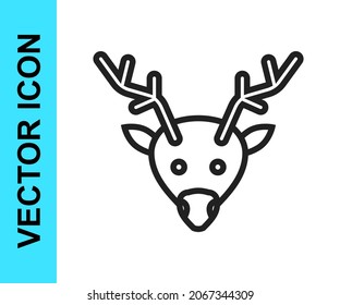 Black line Reindeer icon isolated on white background. Merry Christmas and Happy New Year.  Vector