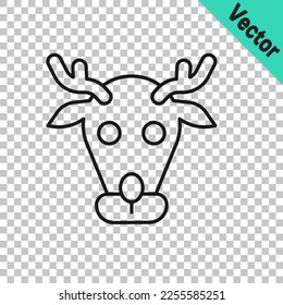 Black line Reindeer icon isolated on transparent background. Merry Christmas and Happy New Year.  Vector