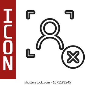 Black line Rejection face recognition icon isolated on white background. Face identification scanner icon. Facial id. Cyber security concept.  Vector