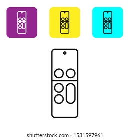 Black line Remote control icon isolated on white background. Set icons colorful square buttons. Vector Illustration