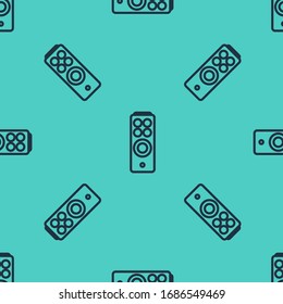 Black line Remote control icon isolated seamless pattern on green background.  Vector Illustration
