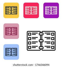 Black line Restaurant cafe menu icon isolated on white background. Set icons in color square buttons. Vector Illustration