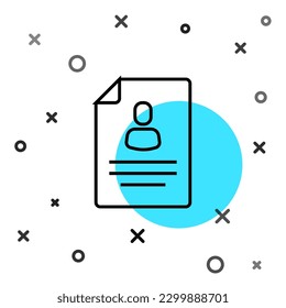 Black line Resume icon isolated on white background. CV application. Searching professional staff. Analyzing personnel resume. Random dynamic shapes. Vector