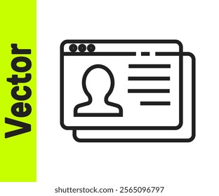 Black line Resume icon isolated on white background. CV application. Searching professional staff. Analyzing personnel resume.  Vector