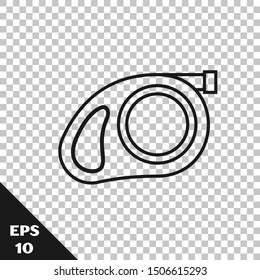 Black line Retractable cord leash with carabiner icon isolated on transparent background. Pet dog lead. Pet supplies. Animal accessory for outdoors walk.  Vector Illustration