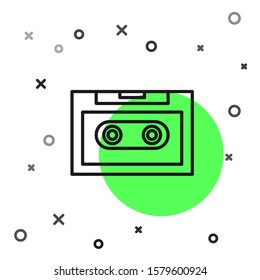 Black line Retro audio cassette tape icon isolated on white background.  Vector Illustration