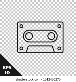 Black line Retro audio cassette tape icon isolated on transparent background.  Vector Illustration