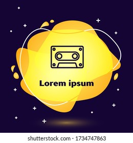 Black line Retro audio cassette tape icon isolated on blue background. Abstract banner with liquid shapes. Vector Illustration