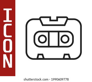 Black line Retro audio cassette tape icon isolated on white background.  Vector