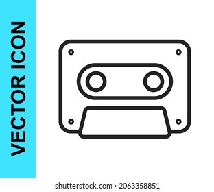 Black line Retro audio cassette tape icon isolated on white background.  Vector